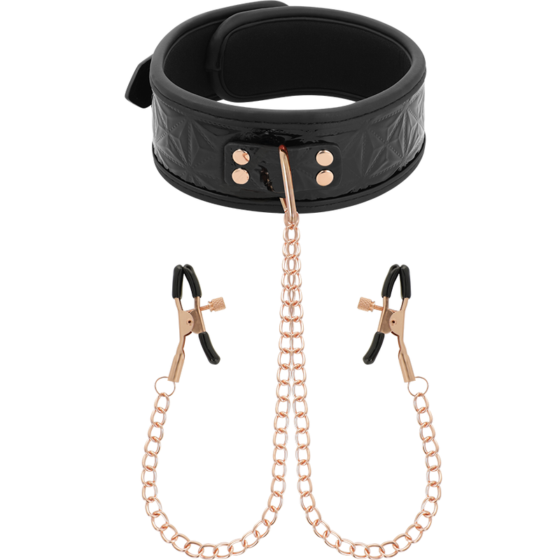 Collare BDSM BEGME Black Edition con pinze per capezzoli