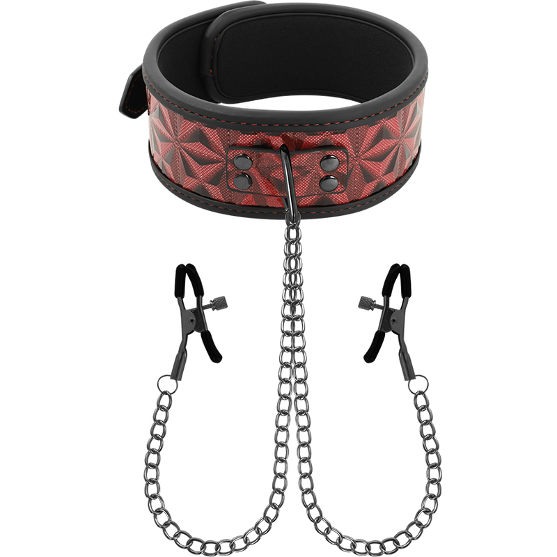 Collare BDSM BEGME Red Edition con morsetti per capezzoli
