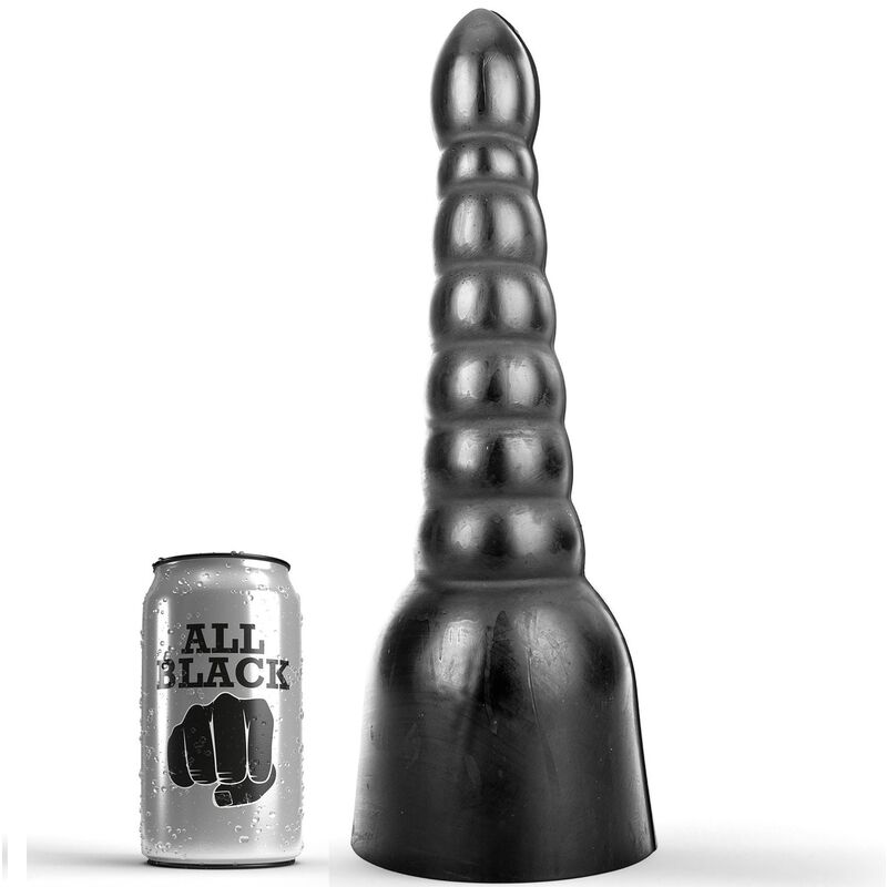 Dildo ALL BLACK con scanalature, 34 cm