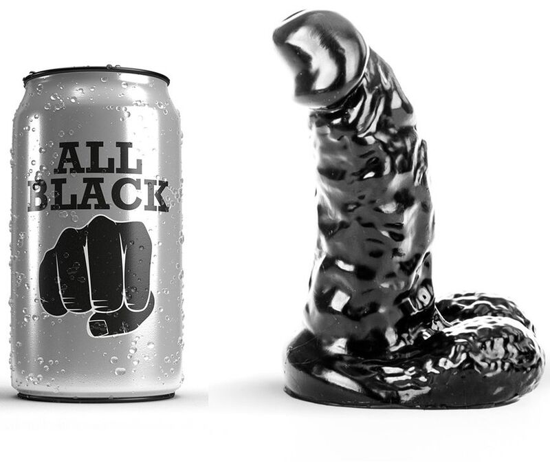 Dildo ALL BLACK con asta scanalata, 13 cm