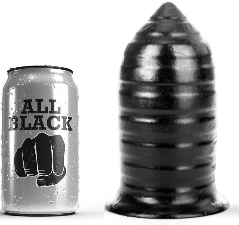Plug anale ALL BLACK con struttura a coste, 16 cm