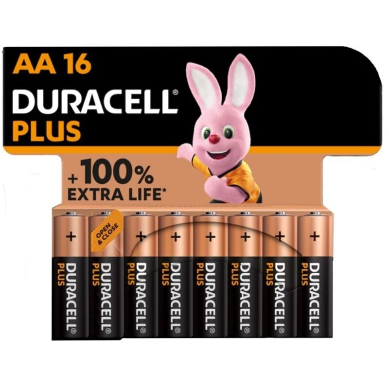 Pile alcaline AA, confezione da 16, lunga durata per dispositivi DURACELL
