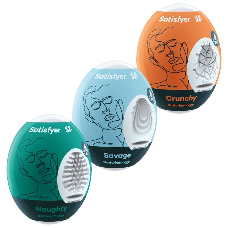 Set di ovetti masturbatori in TPE idroattivo con texture realistica, senza lubrificante SATISFYER