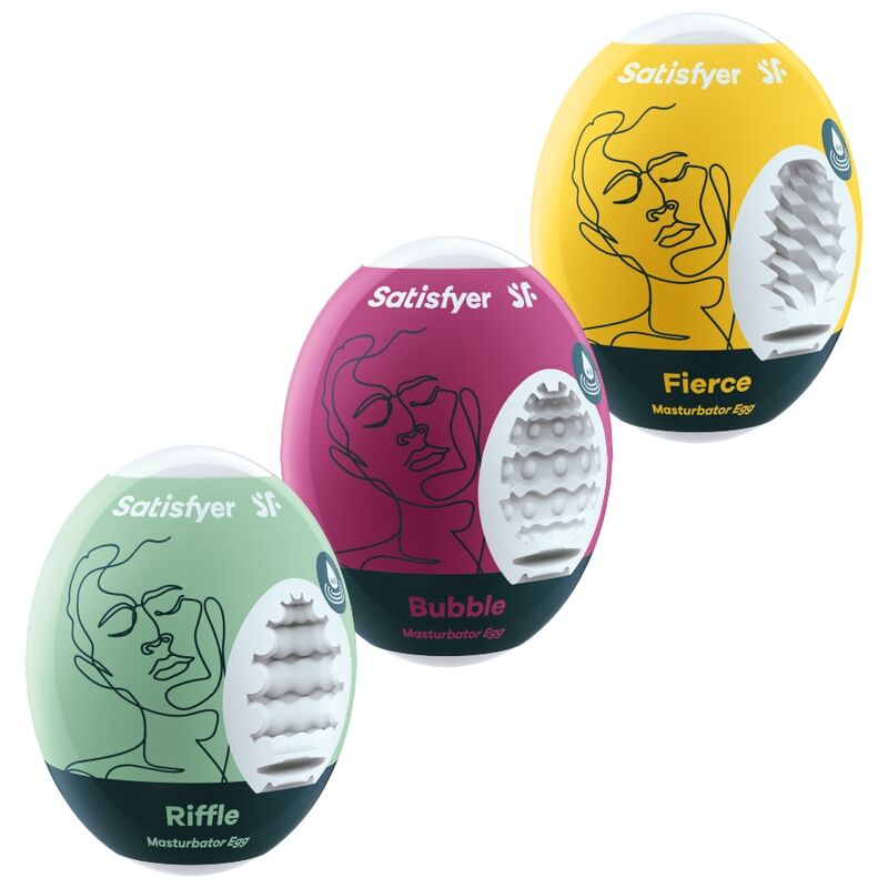 Satisfyer Eggs Riffle, Bubble & Fierce, set da 3 masturbatori a uovo