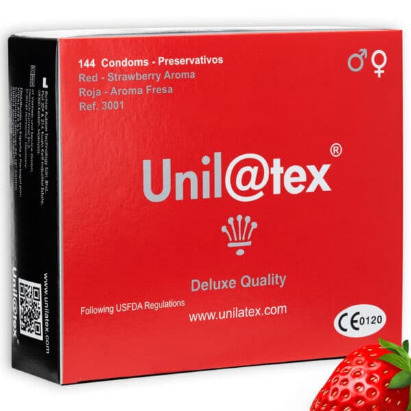 Preservativi Unilatex aromatizzati alla fragola, rossi, 144 pezzi