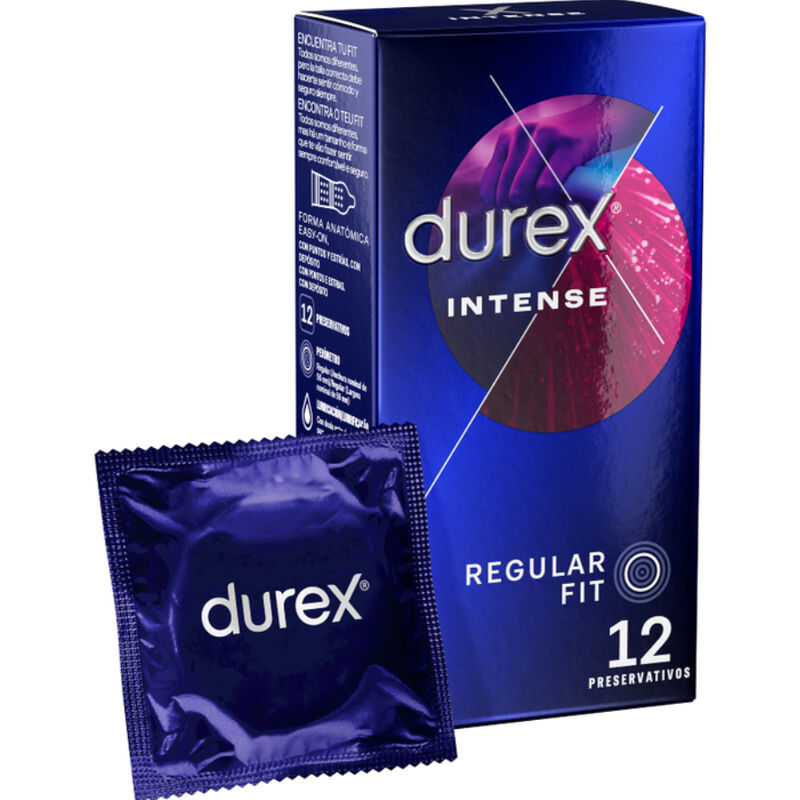 Durex Intense Orgasmic preservativi a coste e con rilievi, 12 pezzi