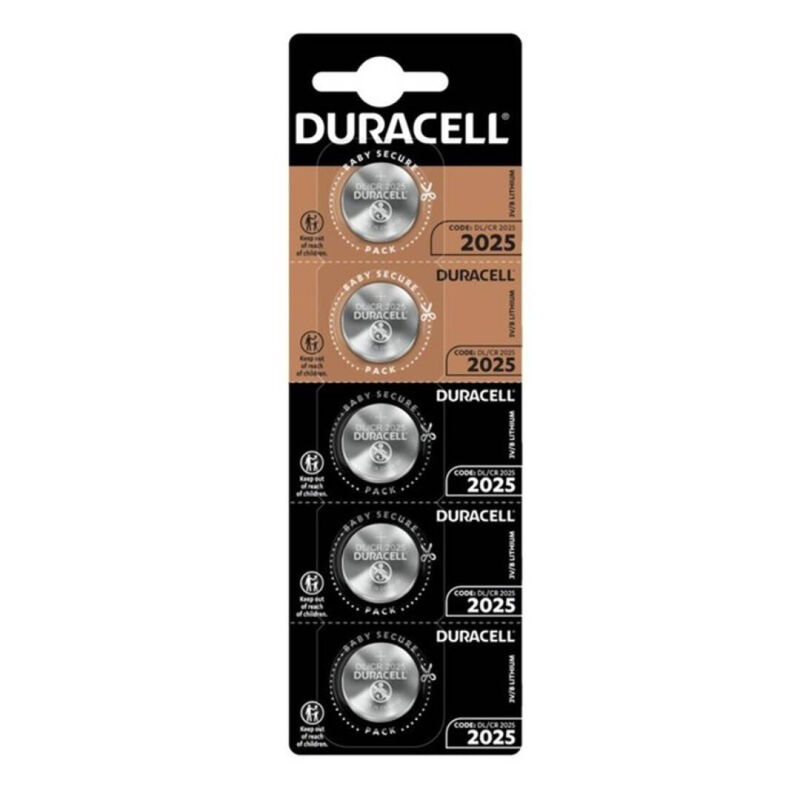 Batteria a bottone CR2025 3 V a lunga durata per orologi e chiavi dell’auto, confezione da 5 DURACELL