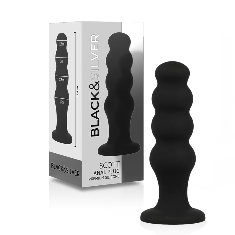 Plug anale in silicone con struttura a sfere per un training di dilatazione graduale e delicato BLACKSILVER