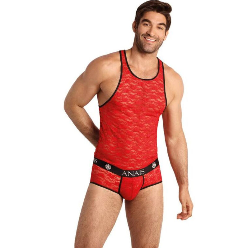 Top in pizzo rosso da uomo, vestibilità perfetta e leggermente elasticizzato ANAIS