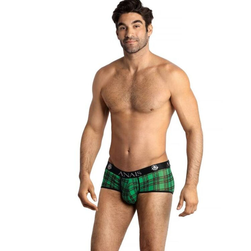 Slip da uomo a quadri verdi e neri con fascia elastica in Lycra ANAIS