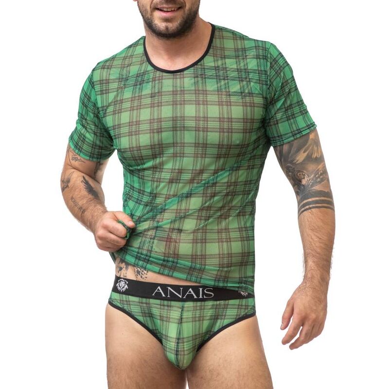 T shirt elasticizzata da uomo verde e nera a quadri con fascia comoda ANAIS MEN