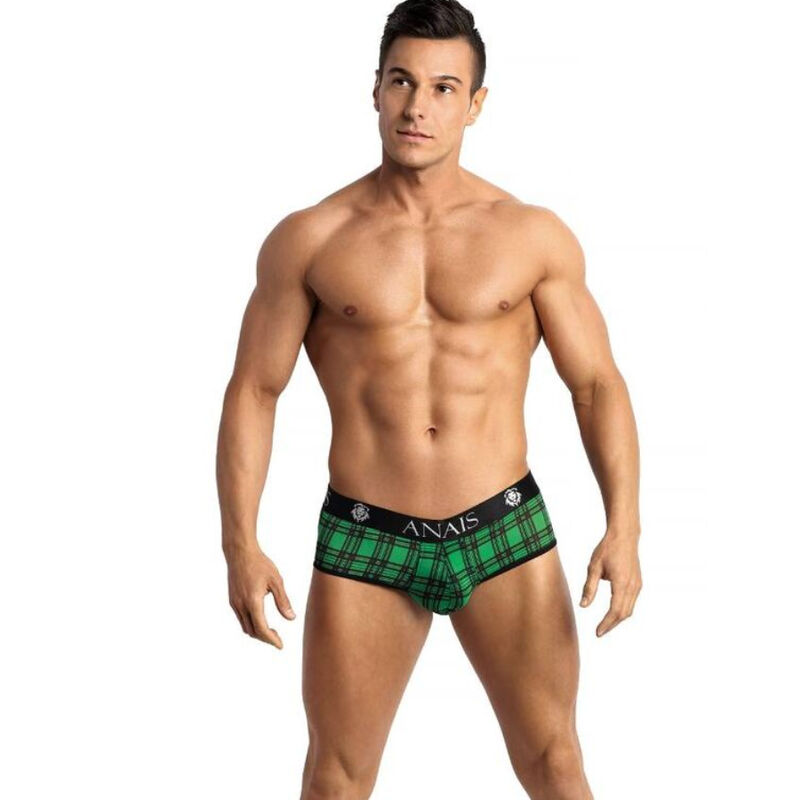 Jockstrap bikini in lycra con quadri verdi e neri e fascia ampia ANAIS
