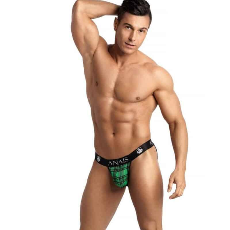 Jockstrap sexy da uomo in lycra con fascia comfort ampia, verde e nero ANAIS