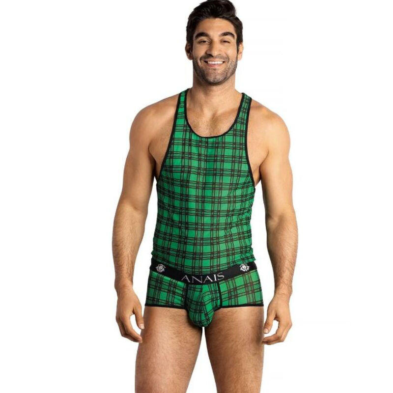Top sexy da uomo a quadri verde e neri con ampia fascia elastica ANAIS