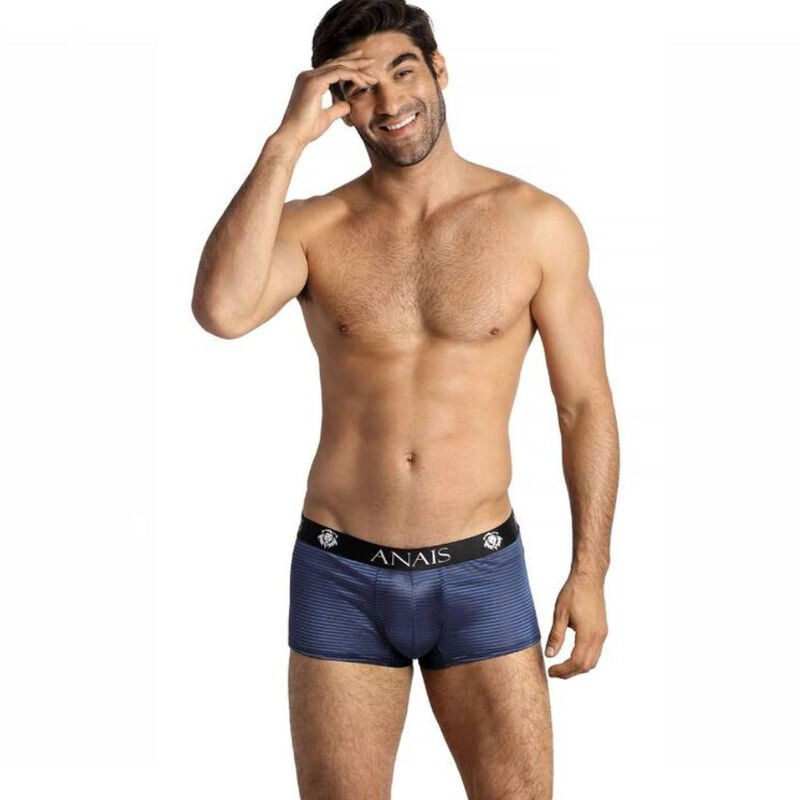 Boxer in tulle con righe in raso, vestibilità sportiva, blu navy ANAIS