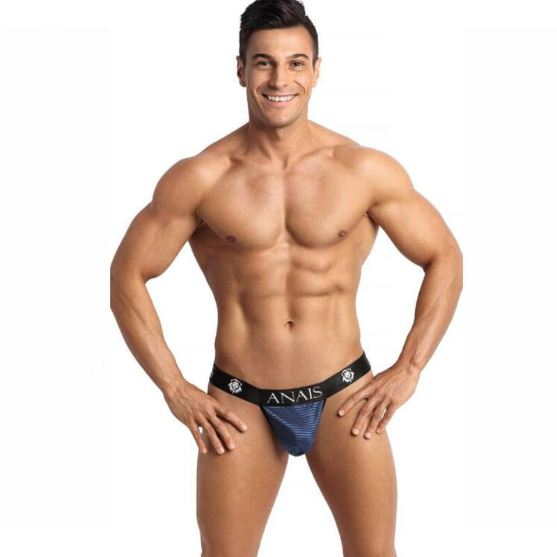 Jockstrap in tulle con righe in raso, vestibilità perfetta, blu navy ANAIS