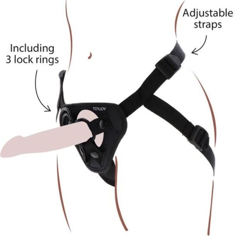 Imbracatura strap on GET REAL con 3 anelli in silicone, nera