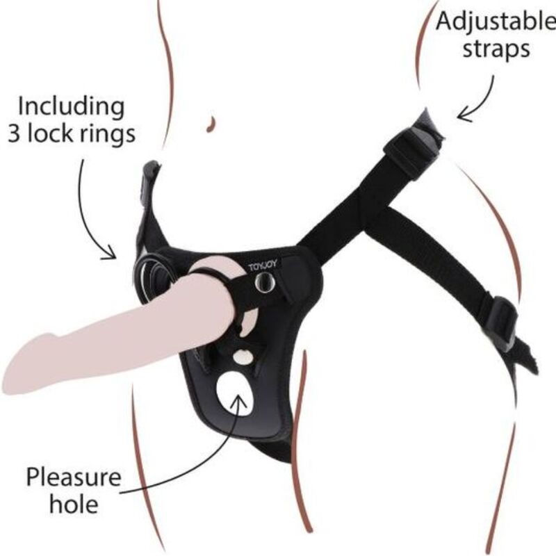 Imbracatura strap on GET REAL nera con 3 anelli in silicone