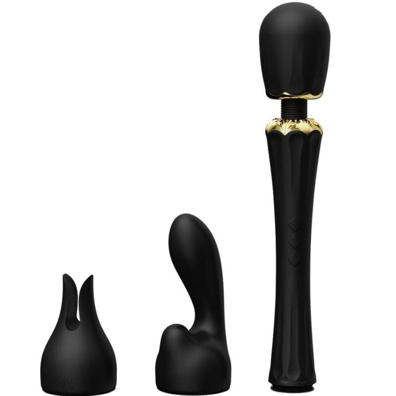 Massaggiatore a bacchetta ZALO Kyro nero con 2 accessori in silicone