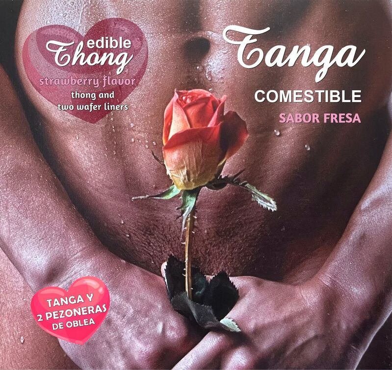 Perizoma commestibile HOTFLOWERS da uomo con due copricapezzoli, alla fragola