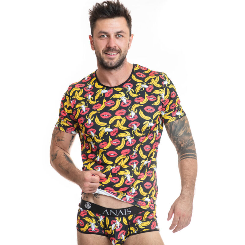 Maglia da uomo aderente con stampa di banane, in Lycra elasticizzata e confortevole ANAIS