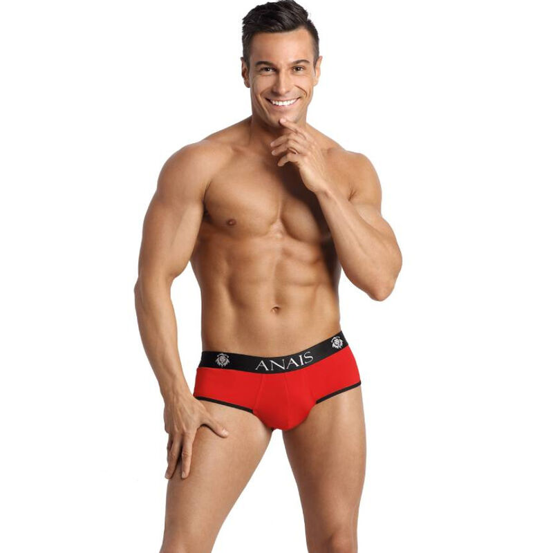 Jockstrap da uomo con retro aperto in morbida microfibra rosso e nero ANAIS