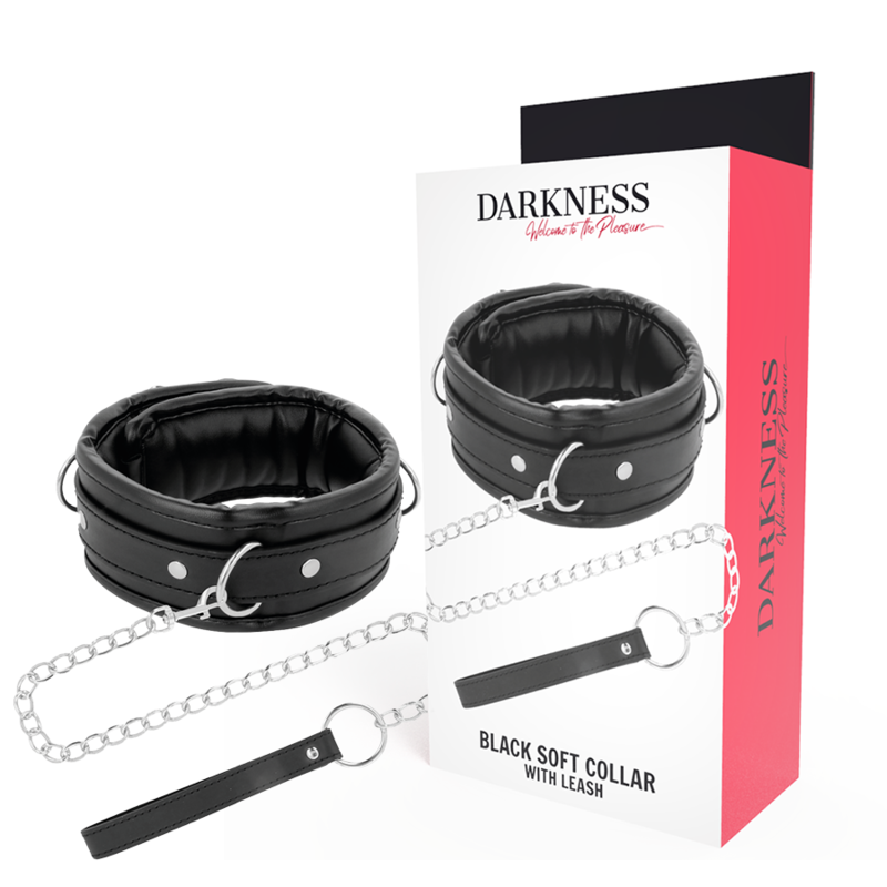 Collare BDSM DARKNESS in pelle con guinzaglio a catena