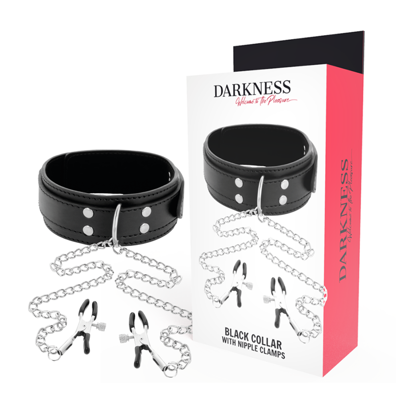 Collare BDSM DARKNESS con pinze per capezzoli, nero