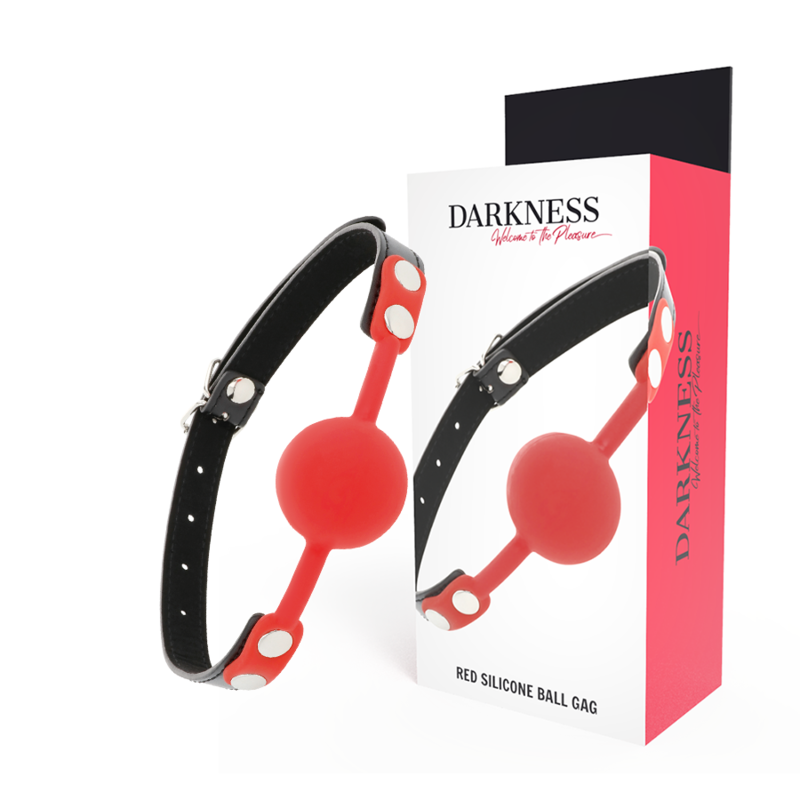 Museruola a palla DARKNESS BONDAGE rossa in silicone con cinturini in pelle