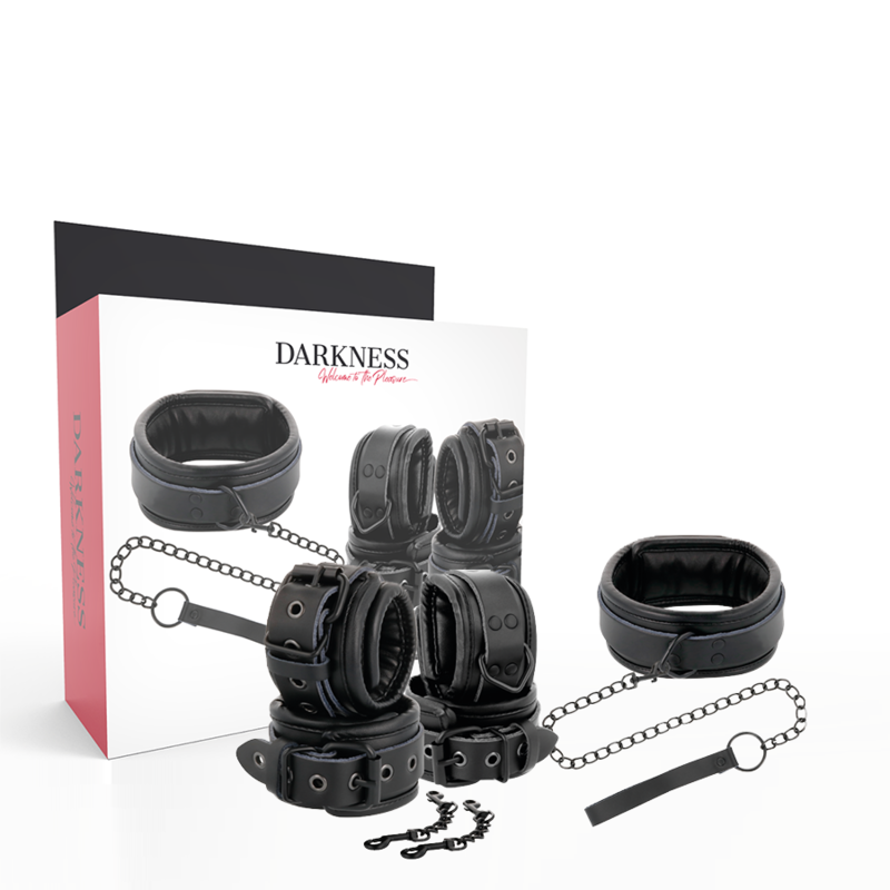 Manette DARKNESS con collare in pelle e guinzaglio
