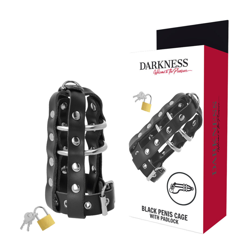 Gabbia per pene DARKNESS in pelle vegana con lucchetto