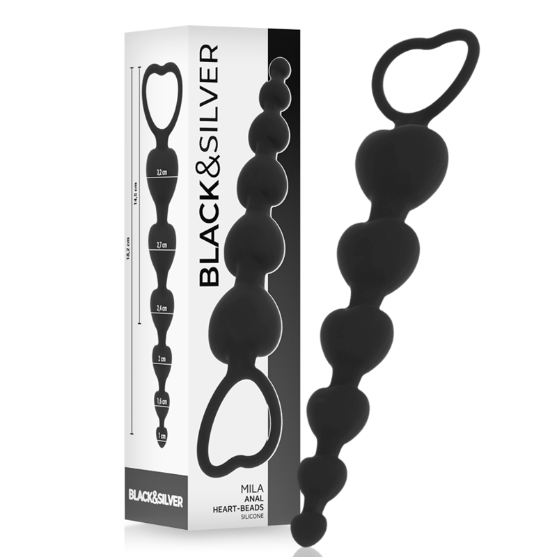 Catena anale in silicone con impugnatura a cuore per un training anale delicato BLACKSILVER
