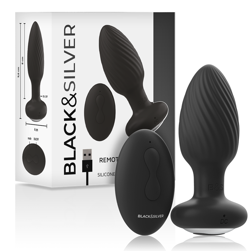 Vibratore anale rotante con perle e telecomando in silicone BLACKSILVER