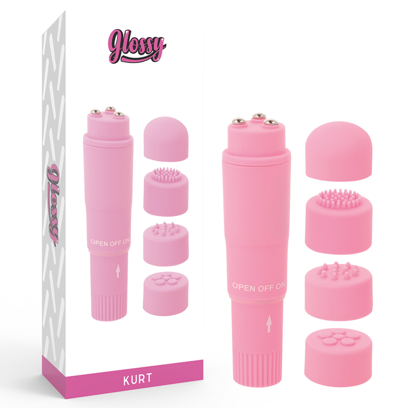 GLOSSY Kurt Pocket Massager rosa con 4 accessori