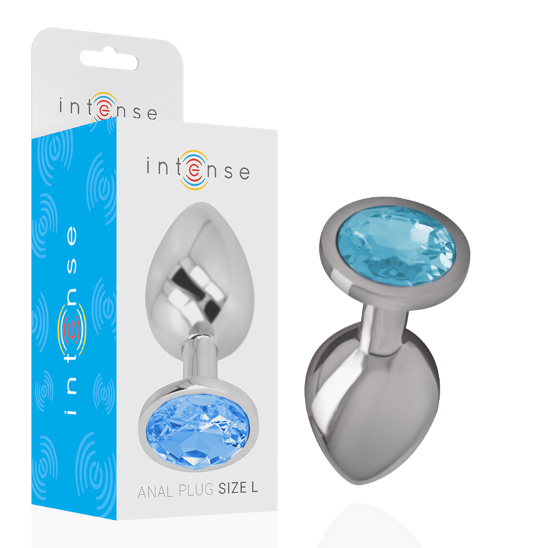 INTENSE plug anale in metallo con pietra blu, taglia L