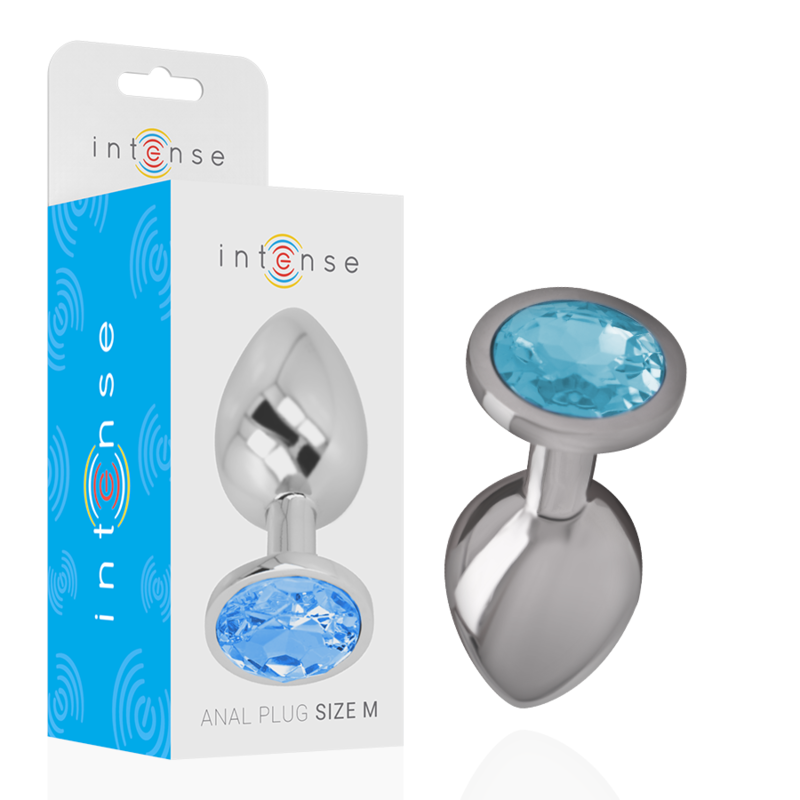 INTENSE plug anale in metallo con dettaglio in vetro blu, taglia M