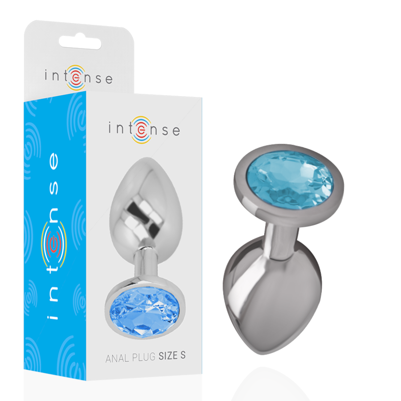 Plug anale INTENSE in metallo con pietra blu, taglia S