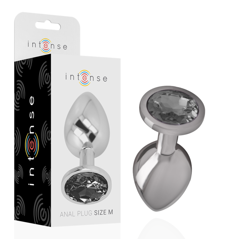 Plug anale INTENSE in metallo, taglia M, con dettaglio in vetro nero