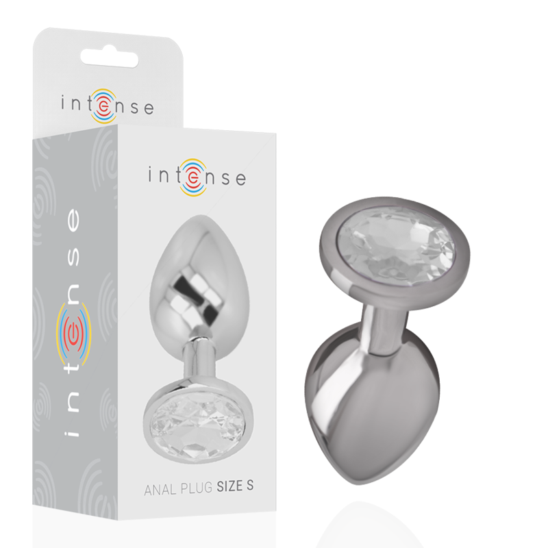 Plug anale INTENSE in metallo con pietra decorativa color argento, taglia S