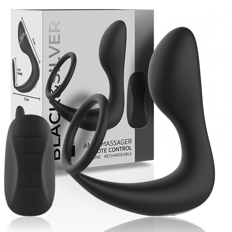 Vibratore anale in silicone con telecomando e doppia vibrazione BLACKSILVER