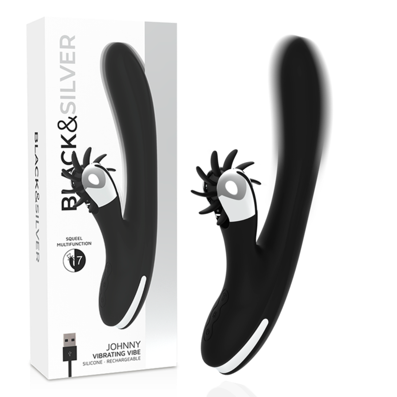 Vibratore rabbit e punto G con vibrazioni potenti, 24 cm BLACKSILVER