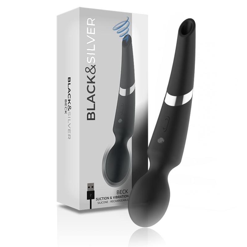 Vibratore wand con funzione di suzione e 10 programmi in silicone BLACKSILVER