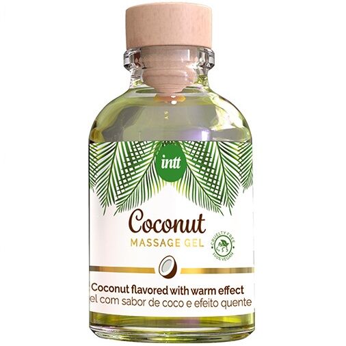Gel da massaggio vegano INTT al cocco con effetto riscaldante, 30 ml