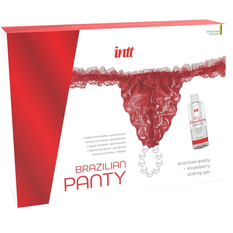 Set INTT Releases con slip rosso in pizzo, perle e lubrificante