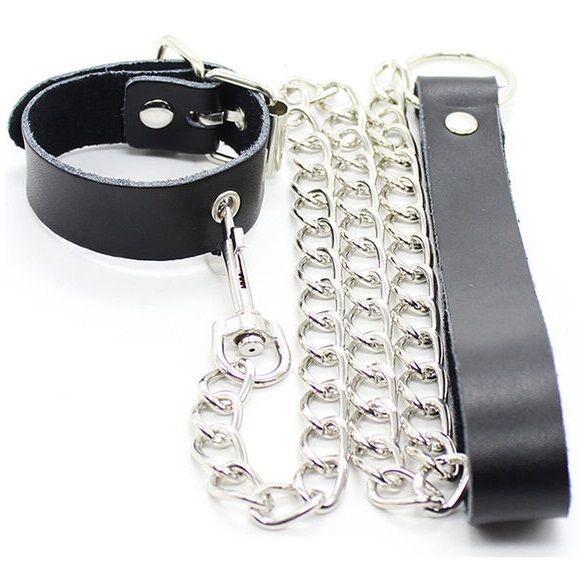 Collare BDSM OHMAMA FETISH con fascia per il pene e catena in metallo
