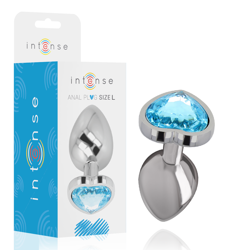 Plug anale in metallo INTENSE con cuore blu, taglia L