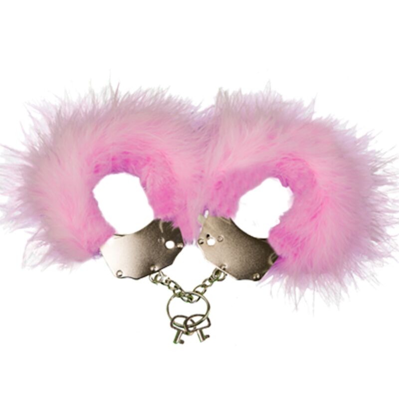 Manette in metallo con piume rosa per un bondage soft e piacevole ADRIEN LASTIC