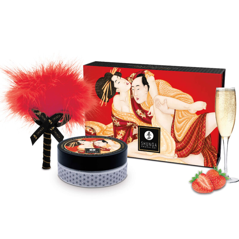 SHUNGA Polvere da massaggio alla fragola con piumino, 75 g