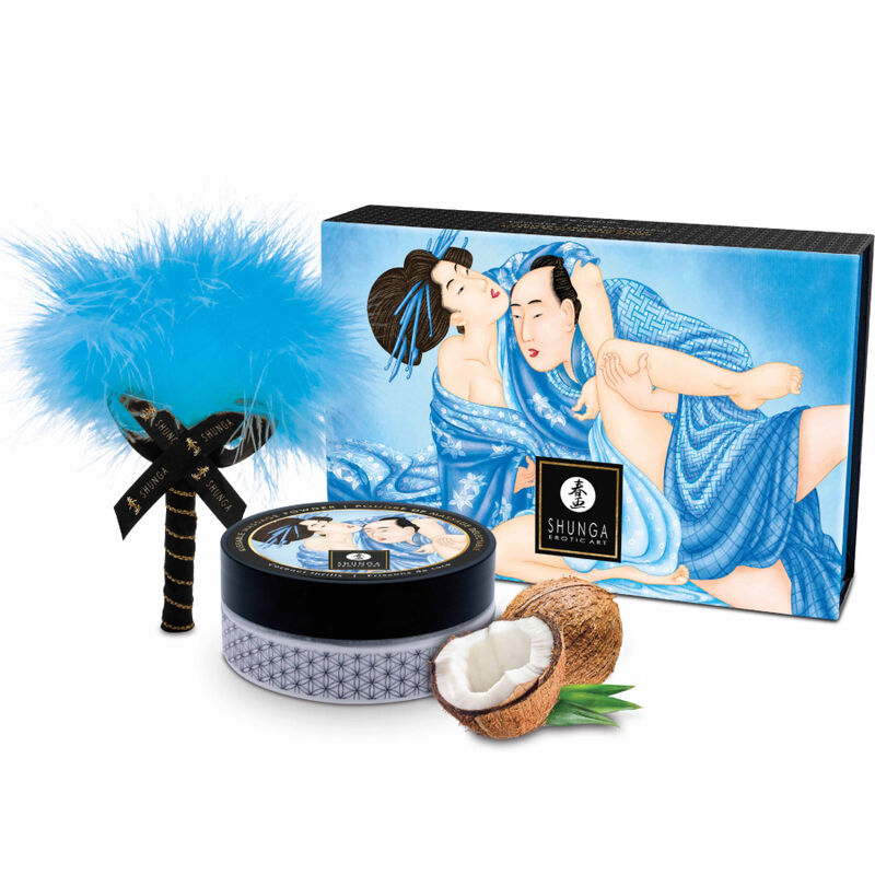 Set SHUNGA di cipria da massaggio al cocco con pennello piumato