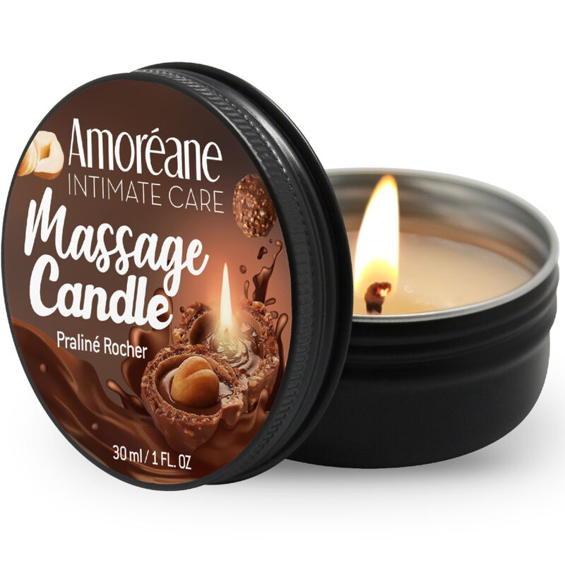 Candela da massaggio Rocher Praline con oli per la pelle e fragranza, per massaggi sensuali AMOREANE